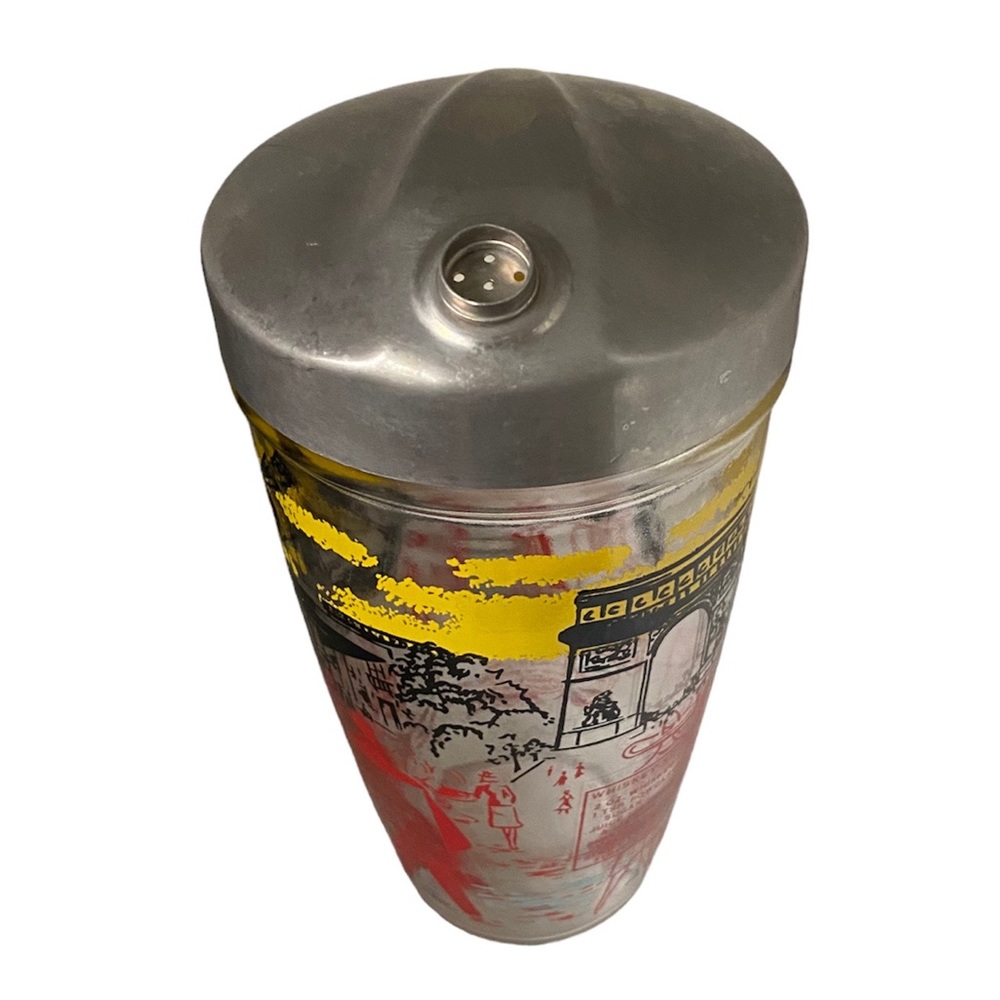 Vintage Bloomfield Industries Red Yellow MCM Paris Glass Cocktail Shaker W/Lid. - Picture 3 of 5